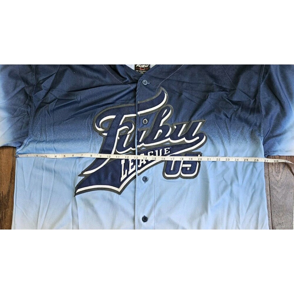 VTG FUBU League 05 Mens Sz XXL Blue Ombre Button Up Shirt Sport Collection - Picture 5 of 11